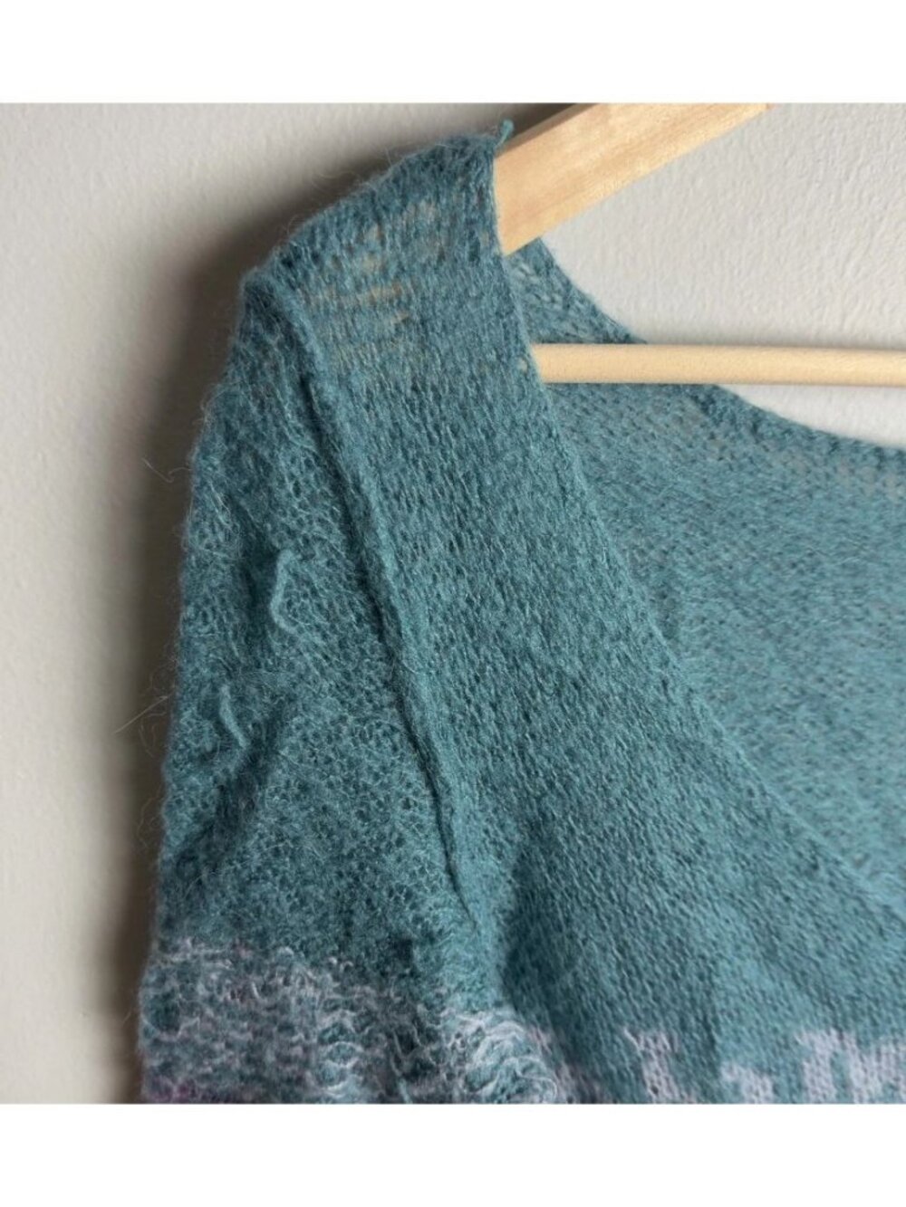 Free People Alpaca Wool Blend Striped Knit Sweater Teal Purple Boho Size Small - Picture 4 of 8